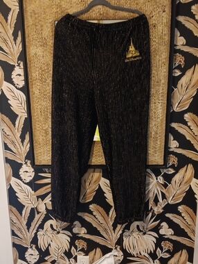 Disney Black Joggers with Gold Sparkle Pinstripes and Gold Logo